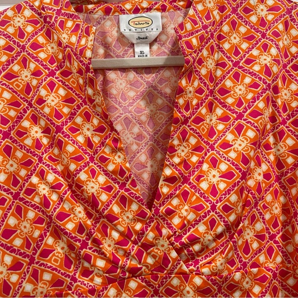 Talbots Petites Colorful Orange Top Split V Mock Neck 3/4 Sleeve Side Zip Sz XL - Picture 2 of 11